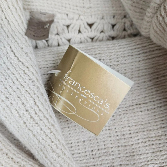 Francesca's Wrap‎ Poncho Shawl One Size Open Knit Beige Tan Ivory New with Tag - Picture 3 of 13